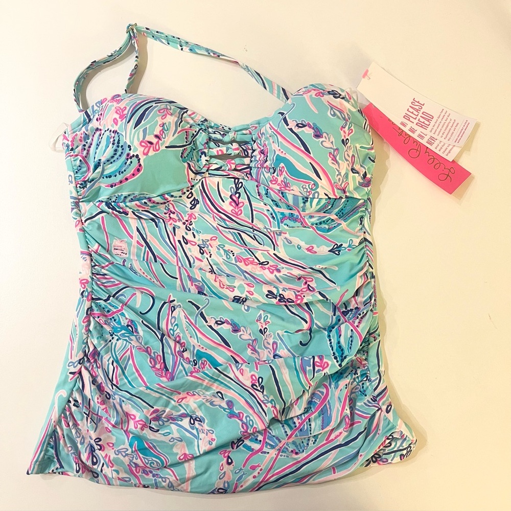 NWT Lilly Pulitzer Lulo Tankini Top Bayside Blue Under The Moon 0